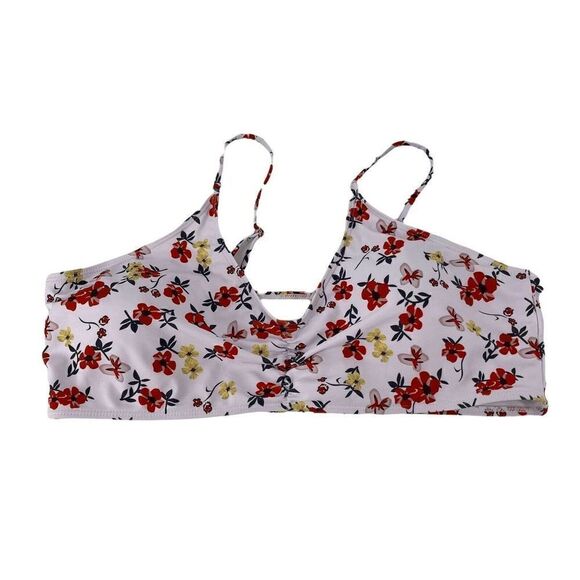 Bohemian Bikini Top Womens Size 4XL White Red V Neck Swimwear Wireless Floral - Picture 1 of 8